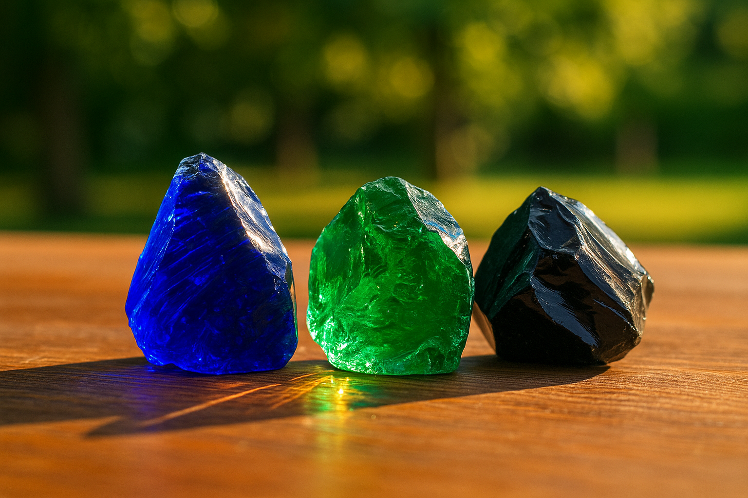Kit Obsidiana Azul, Verde e Preta Cristal Bruto – Proteção, Equilíbrio e Força Energética